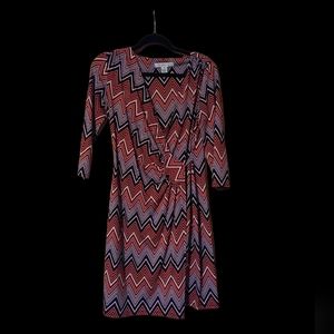 3/4 Sleeve Dress Size 6 Multicolor-Black/Orange/Red